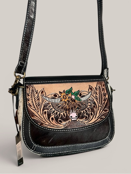 Myra Bag Handbags - Myra Bag Tooled Leather Cowhide Crossbody Western Floral Purse Boho Cowgirl